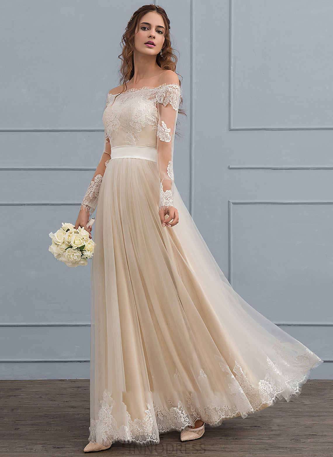 Floor-Length Dress Lace A-Line Wedding Ashly Tulle Wedding Dresses