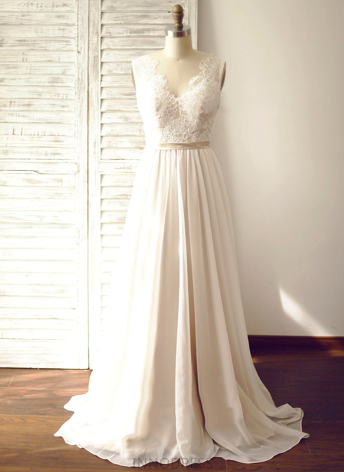 Train Dress A-Line V-neck With Court Lace Lace Chiffon Wedding Dresses Wedding Amiya