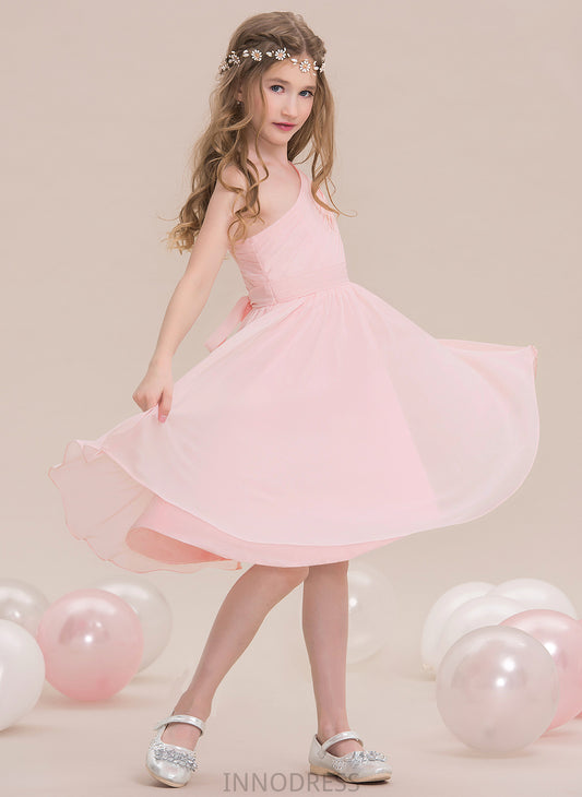 A-Line One-Shoulder Lyla Knee-Length Junior Bridesmaid Dresses Chiffon With Ruffle