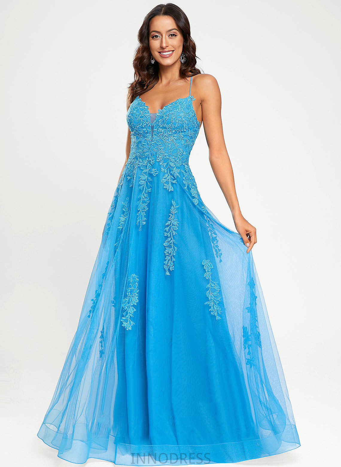 V-neck Tulle A-Line Floor-Length Jocelynn Prom Dresses