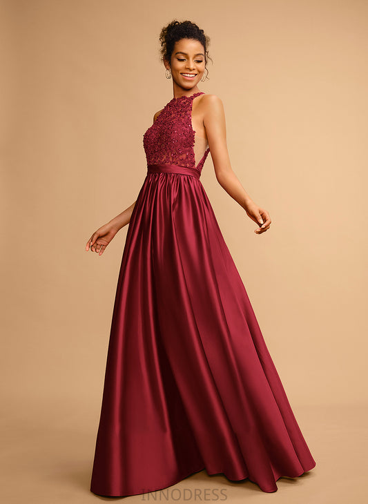 Ball-Gown/Princess Sequins With Halter Satin Floor-Length Nia Prom Dresses