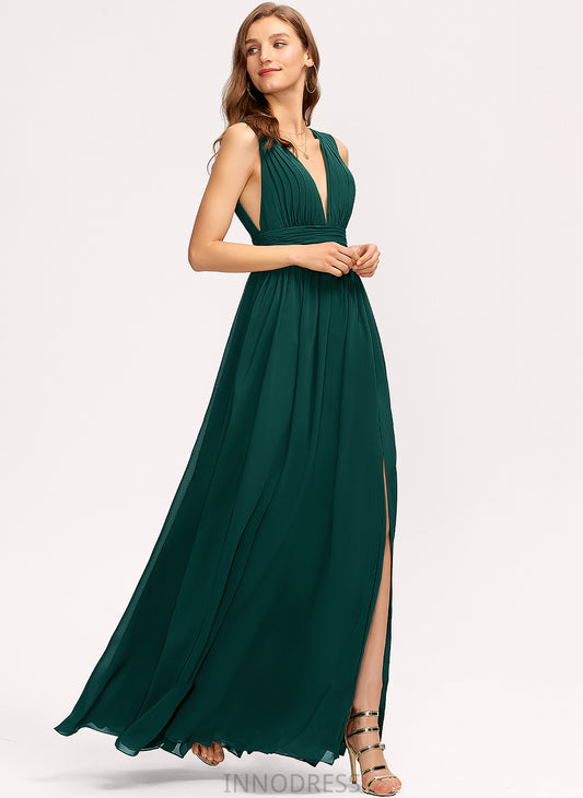 Front Prom Dresses A-Line Floor-Length Chiffon V-neck Split Emely With