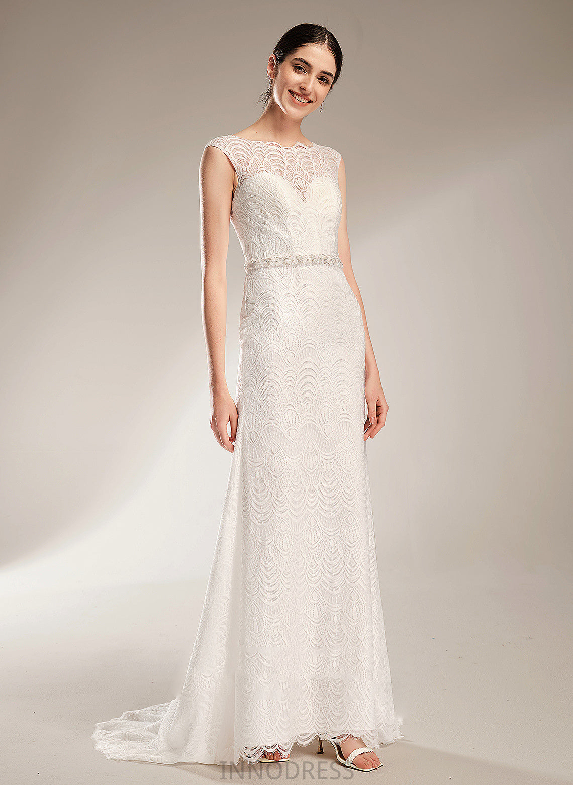 Court Train Neck Sheath/Column Sequins Dress Nola Wedding Dresses With Wedding Beading Lace Scoop