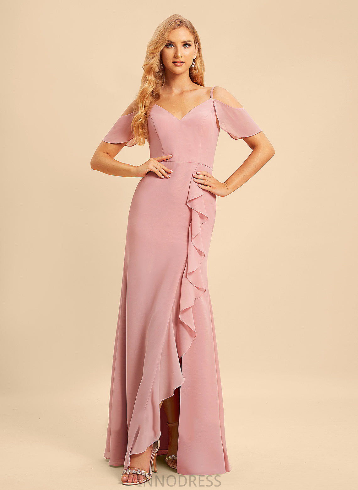 Neckline A-Line Floor-Length Length V-neck Fabric Embellishment Silhouette Ruffle SplitFront Kaley Tulle Bridesmaid Dresses