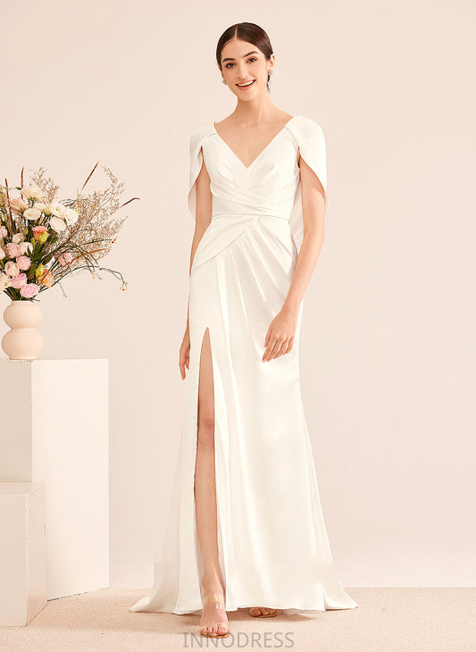 A-Line Deborah Ruffle Dress V-neck Wedding Dresses Train With Sweep Wedding