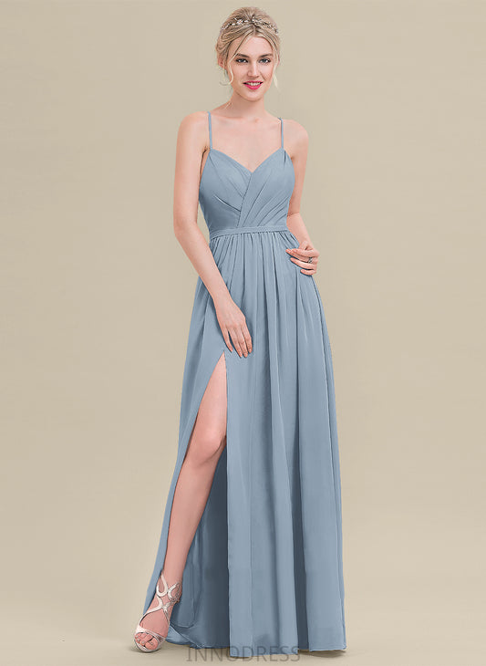 Floor-Length Fabric Pleated Embellishment Silhouette V-neck A-Line Length Neckline Autumn Bridesmaid Dresses