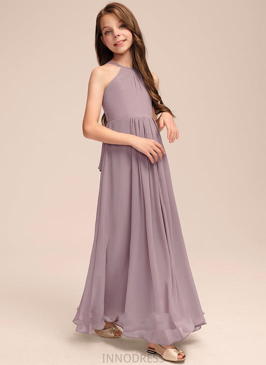 Cascading Floor-Length A-Line Kamryn Ruffles With Scoop Neck Junior Bridesmaid Dresses Chiffon