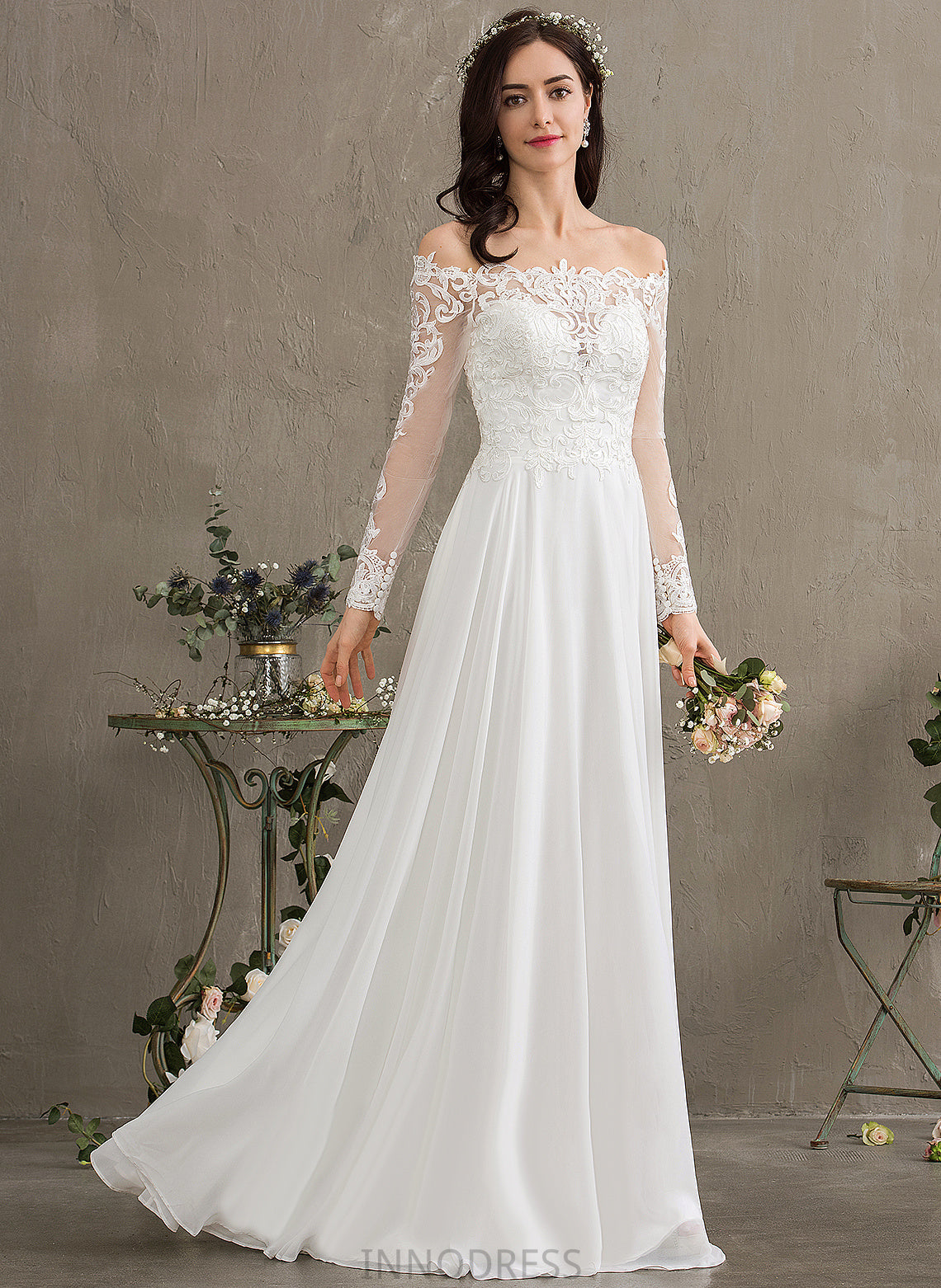 With Lace Jazmin Wedding Floor-Length Dress A-Line Off-the-Shoulder Wedding Dresses Chiffon Lace