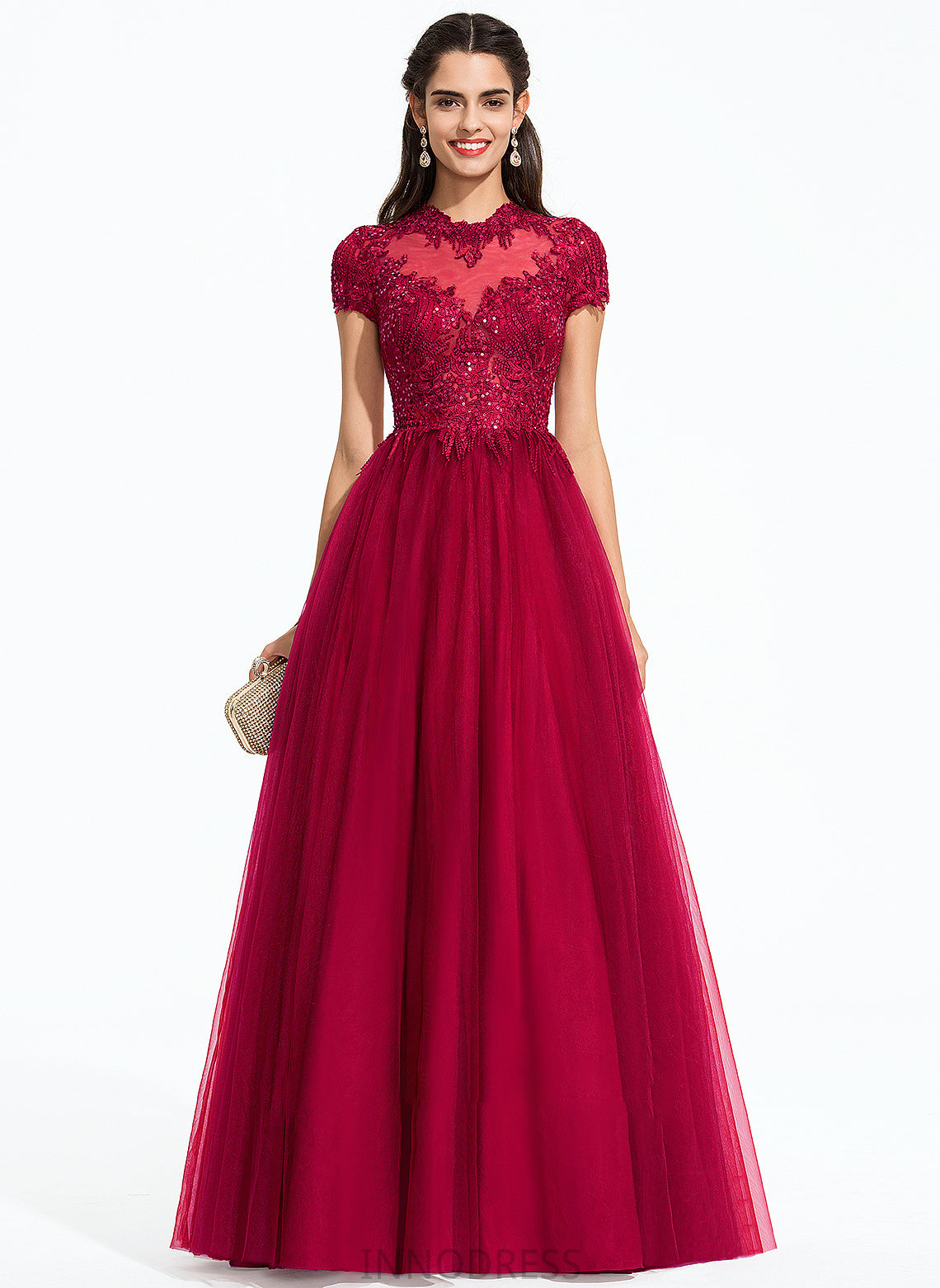 Hailie Sequins With Scoop Ball-Gown/Princess Prom Dresses Tulle Floor-Length Neck