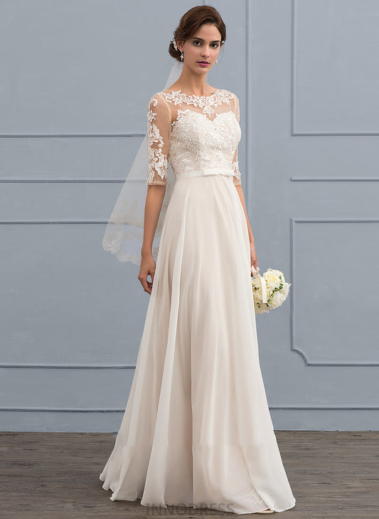 Illusion Wedding Dresses Floor-Length With Wedding Sequins Brooklynn Chiffon A-Line Bow(s) Dress Beading