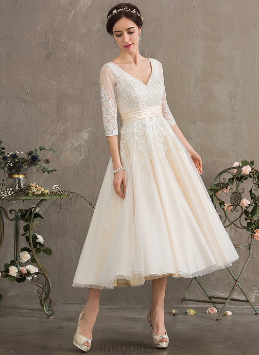 Tea-Length Wedding Dresses Dress Ball-Gown/Princess Cierra Tulle Wedding V-neck