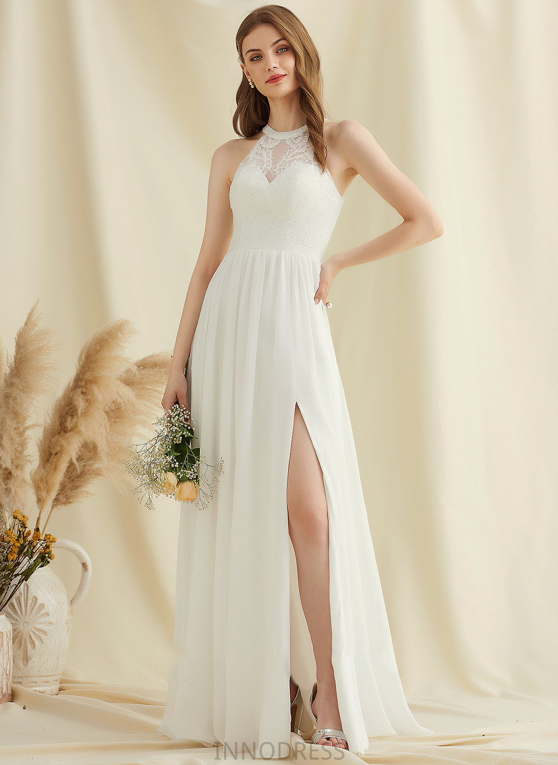 Scoop Wedding Dresses A-Line Front Samara Wedding Floor-Length Chiffon Neck Split Lace With Dress