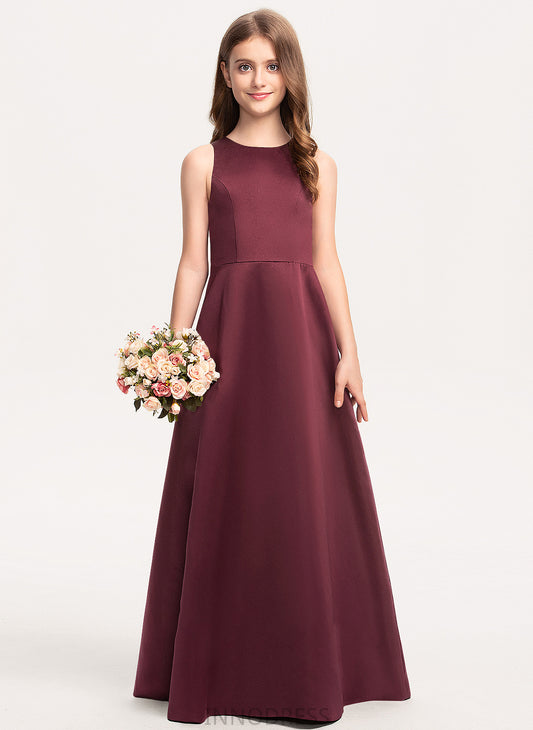 Scoop Floor-Length Neck Jaycee A-Line Satin Junior Bridesmaid Dresses