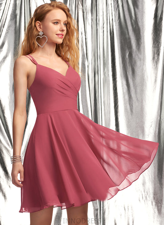 Short/Mini Chiffon Priscilla Prom Dresses With V-neck A-Line Ruffle