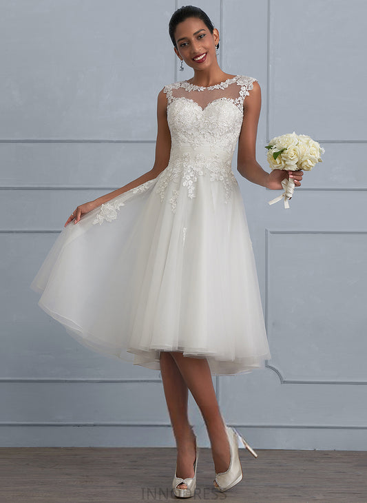 Edith Dress Wedding A-Line With Tulle Illusion Lace Asymmetrical Ruffle Wedding Dresses