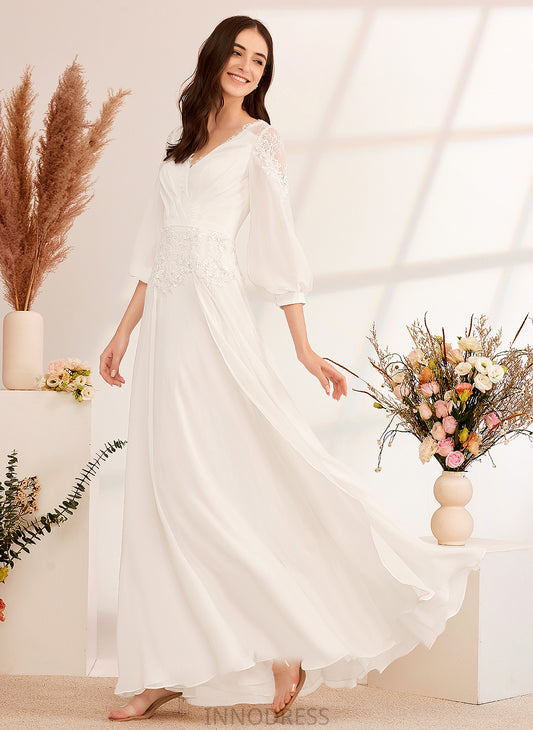 V-neck Floor-Length Madelyn Chiffon With Dress Wedding Dresses A-Line Lace Wedding