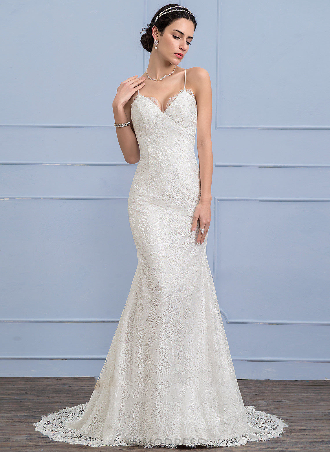 Trumpet/Mermaid Court Lace Dress Wedding Dresses V-neck Train Wedding Giana