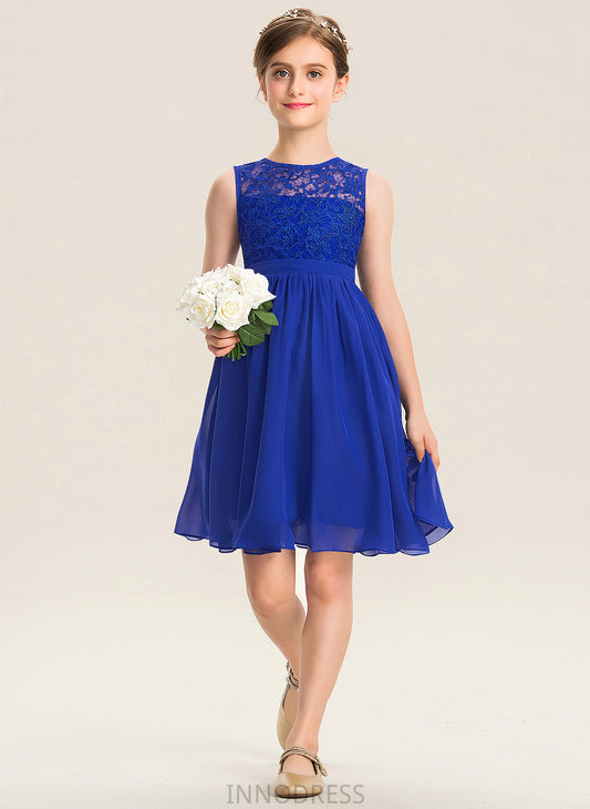 Knee-Length Neck Isabell Chiffon A-Line Junior Bridesmaid Dresses Lace Scoop