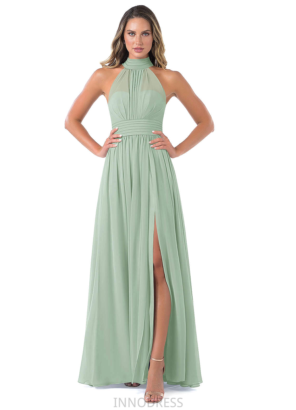 Dominique A-Line/Princess Sleeveless Natural Waist Floor Length V-Neck Bridesmaid Dresses