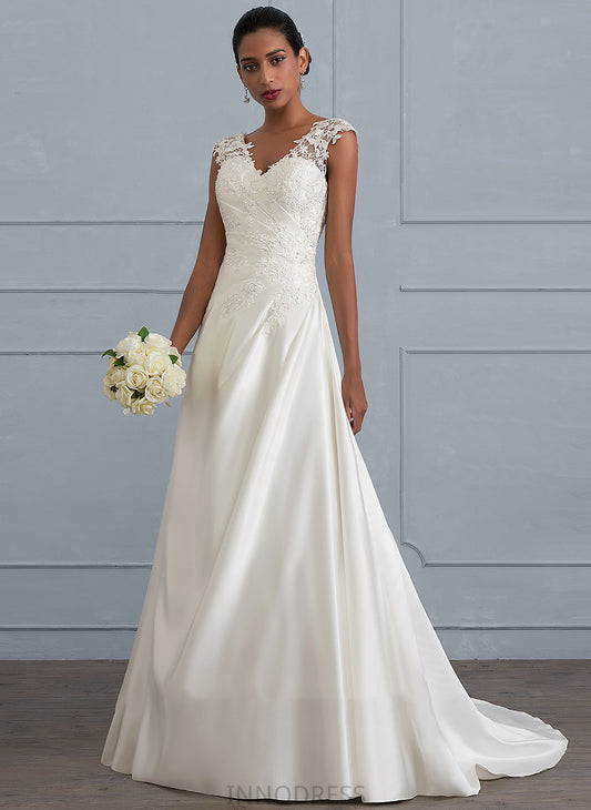 Wedding Dresses Sequins Lace Wedding Ruffle Sweep Kailey With Ball-Gown/Princess Dress V-neck Satin Train Beading