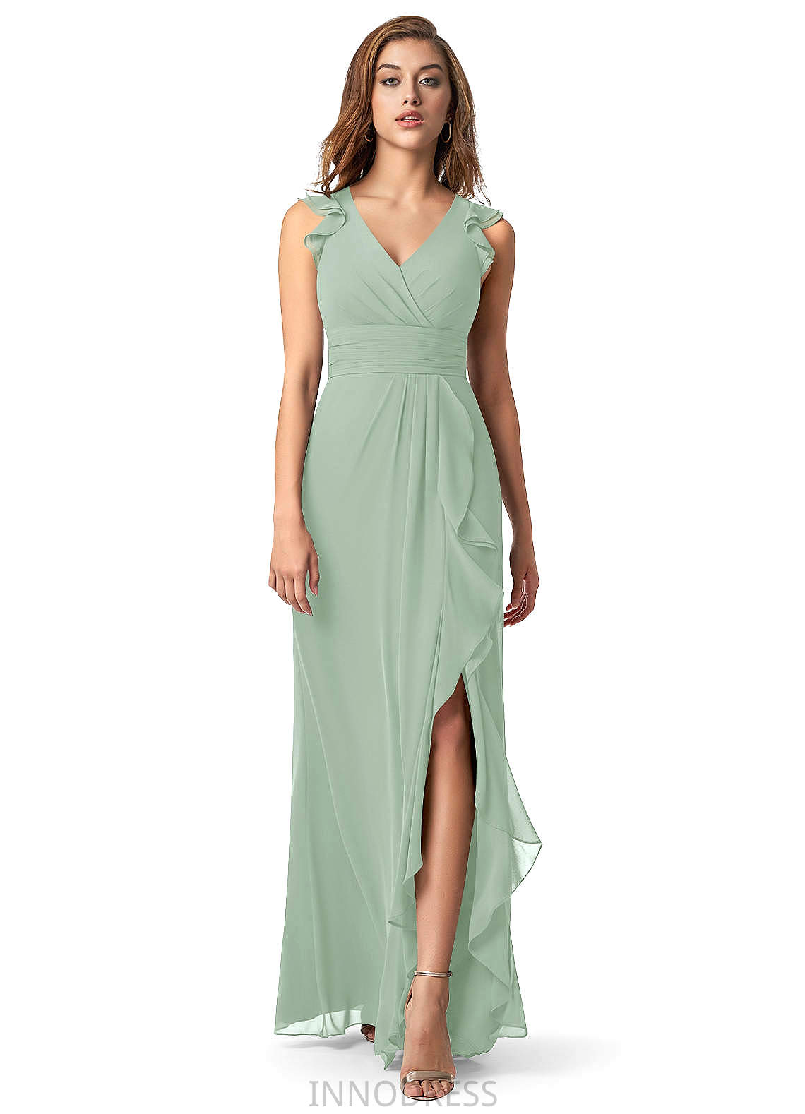 Danika Sleeveless Floor Length Natural Waist A-Line/Princess V-Neck Bridesmaid Dresses