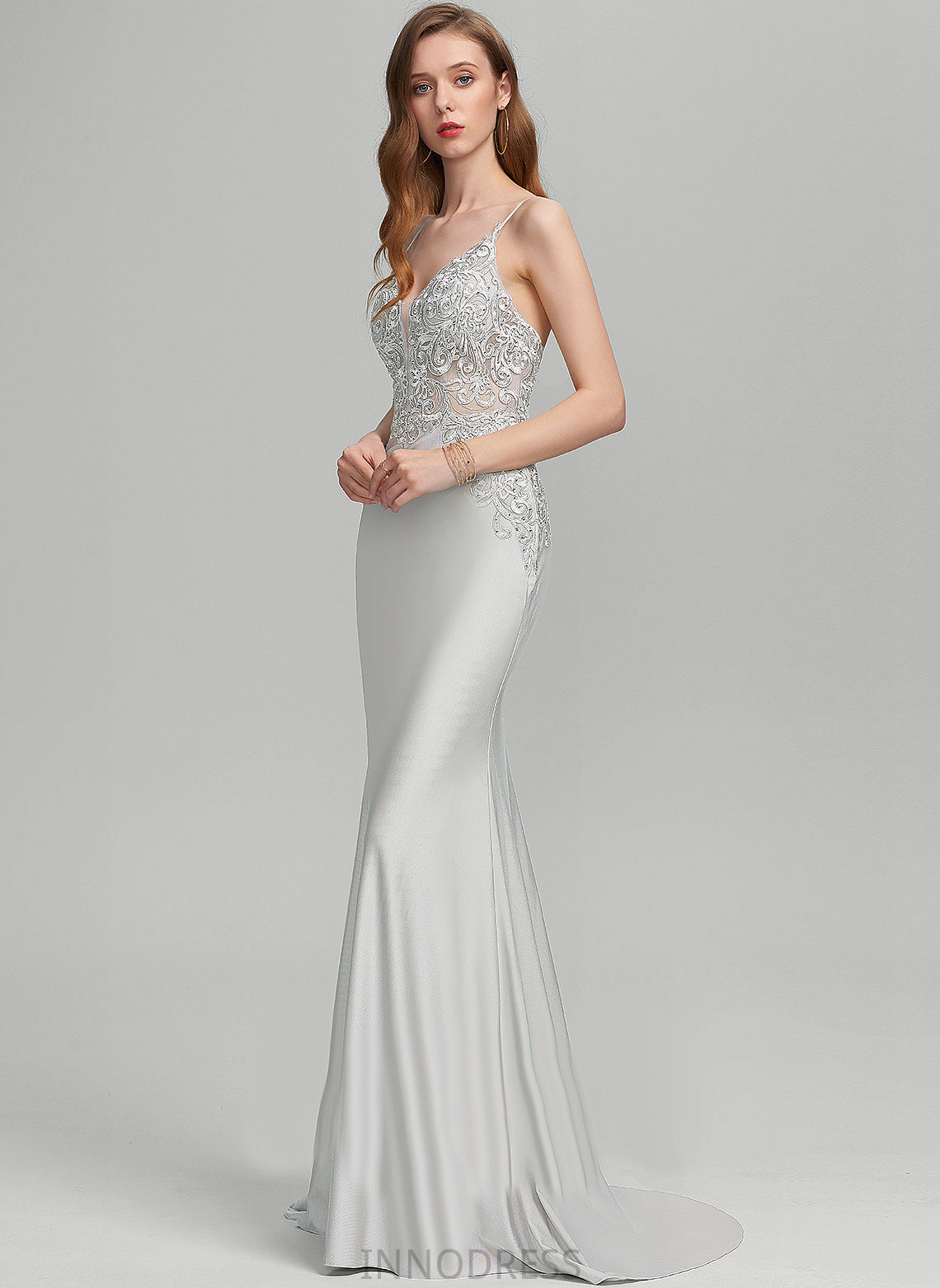 Train V-neck Sequins With Prom Dresses Sweep Trumpet/Mermaid Ximena