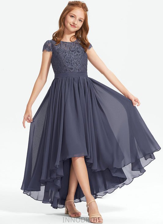 Chiffon A-Line Marin Asymmetrical Lace Neck Scoop Junior Bridesmaid Dresses