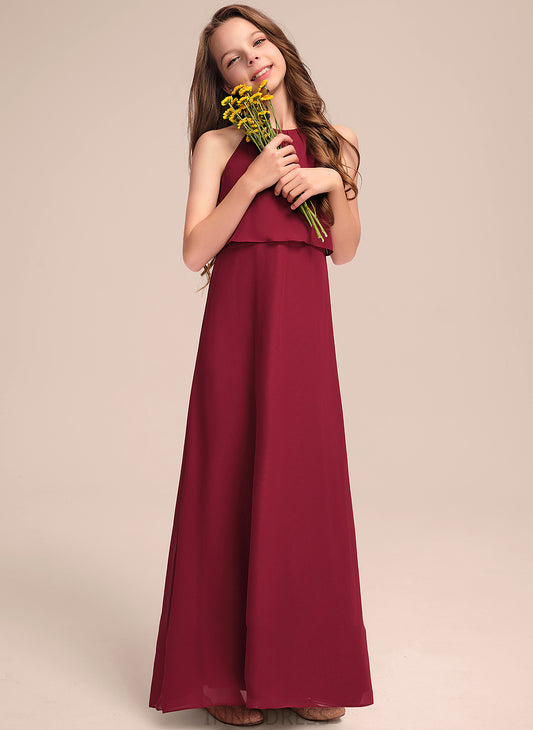 A-Line Ashanti Junior Bridesmaid Dresses With Neck Ruffles Scoop Chiffon Floor-Length