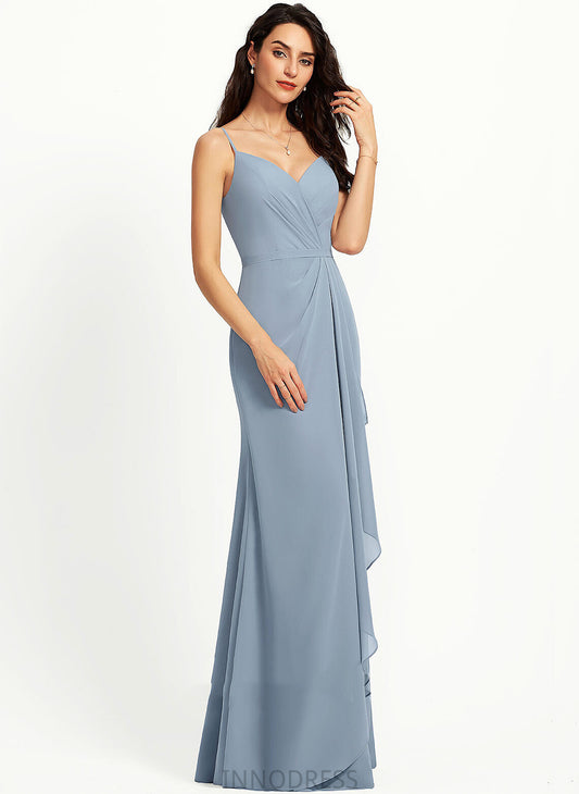 Silhouette Neckline V-neck Fabric Floor-Length Length Straps Sheath/Column Camilla Spaghetti Staps Natural Waist Sleeveless Bridesmaid Dresses