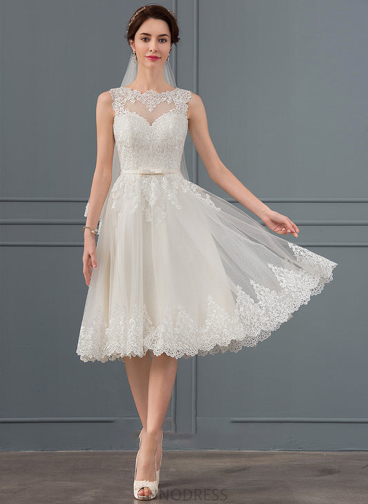 Illusion With Talia Bow(s) Knee-Length Tulle A-Line Wedding Dresses Wedding Dress