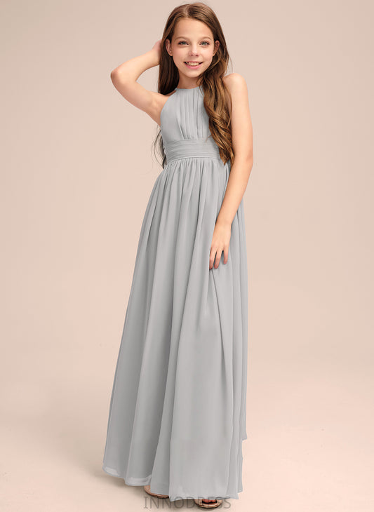 Neck A-Line Ruffle With Floor-Length Chiffon Junior Bridesmaid Dresses Eden Scoop