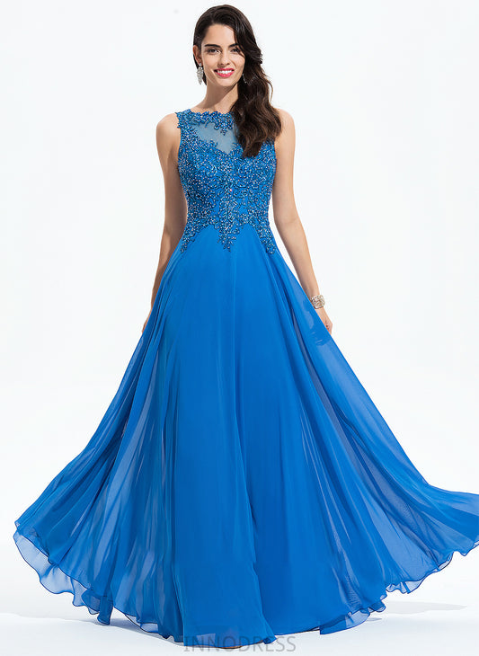 Sequins Prom Dresses Barbara Scoop Chiffon Floor-Length Beading Neck Lace A-Line With