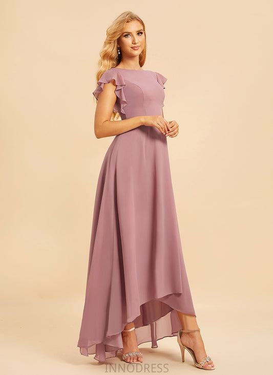 Ruffle Fabric Neckline ScoopNeck A-Line Length Embellishment Silhouette Asymmetrical Viola Floor Length Scoop Bridesmaid Dresses