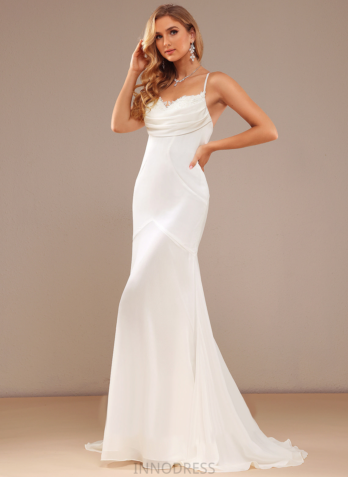 V-neck Chiffon Train Breanna Sweep Lace Wedding Dresses Wedding With Trumpet/Mermaid Dress