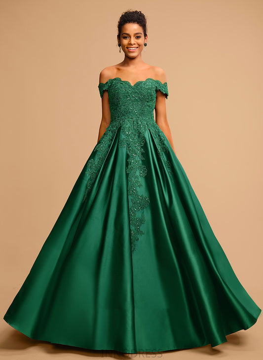 With Ball-Gown/Princess Floor-Length Sequins Satin Off-the-Shoulder Prom Dresses Reyna