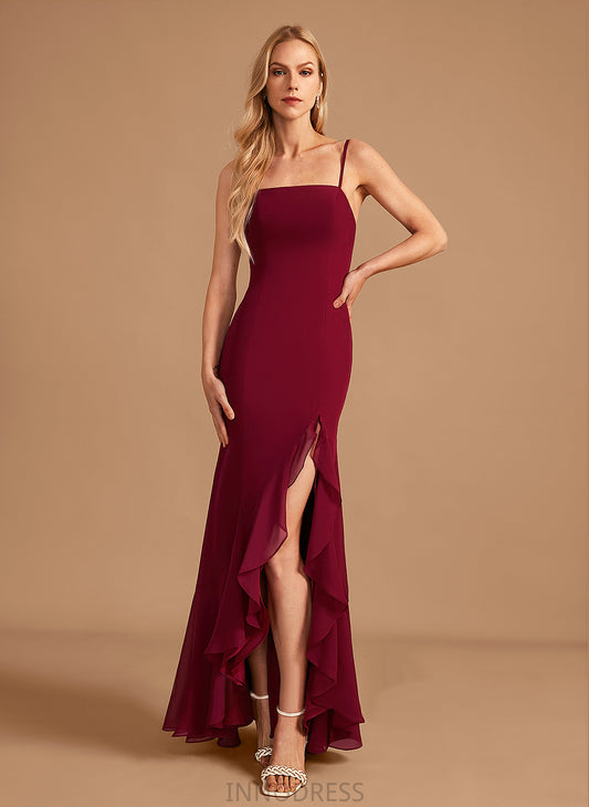 SquareNeckline Silhouette Neckline Trumpet/Mermaid Embellishment Length Fabric SplitFront Floor-Length Ruffle Elle Floor Length Bridesmaid Dresses