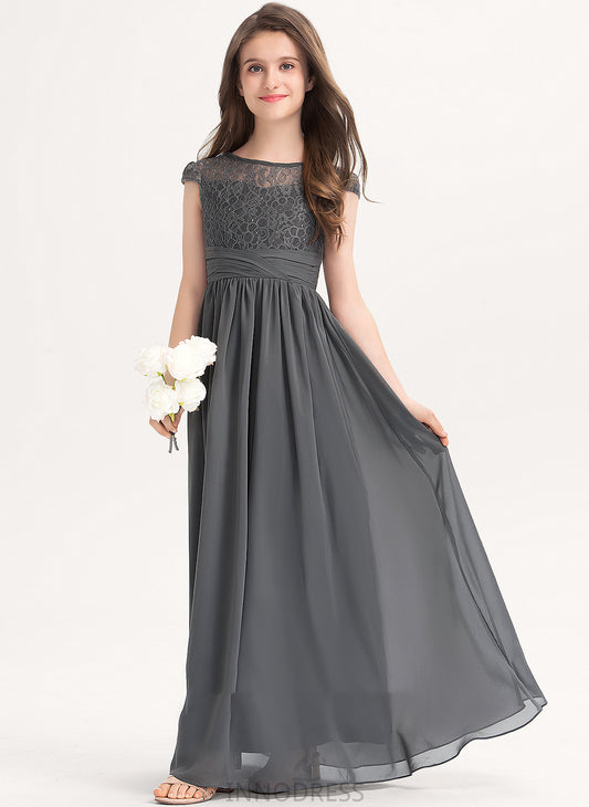 With Scoop Chiffon Ruffle Floor-Length A-Line Neck Junior Bridesmaid Dresses Lace Maci