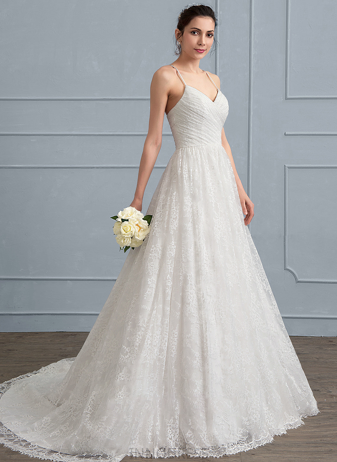 A-Line Wedding Dresses Ruffle Lace With Amani Sweetheart Wedding Dress Sweep Train