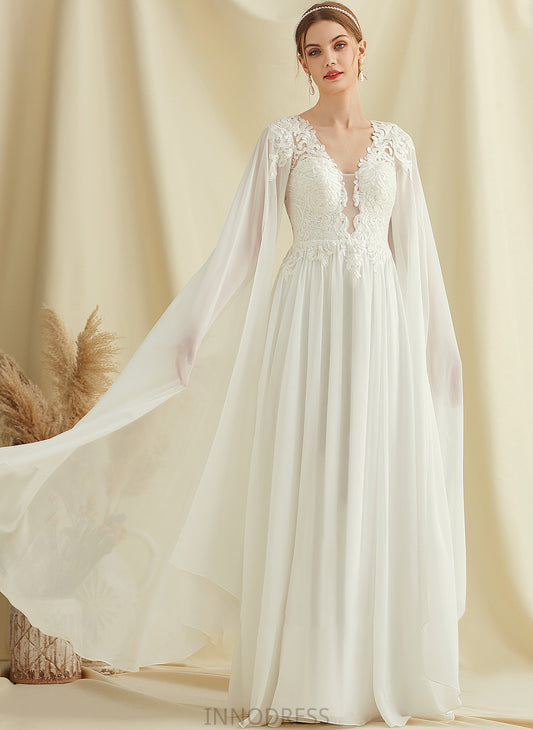 Chiffon With Dress Wedding Dresses Wedding Floor-Length V-neck Crystal A-Line Sequins Lace