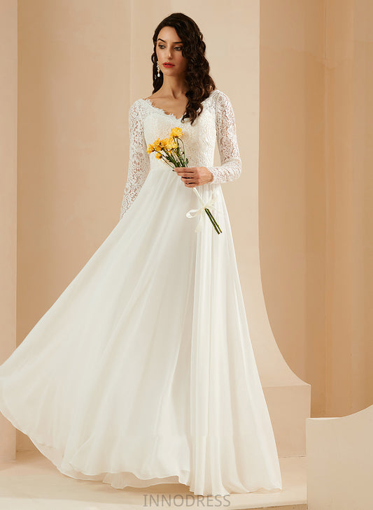 Wedding Dresses Jocelynn With V-neck Wedding Dress Lace Sweep Train A-Line