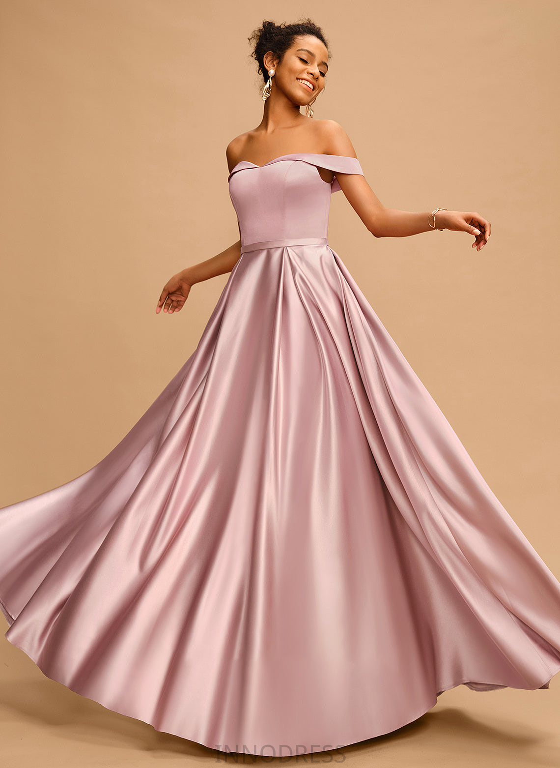 Kenzie Satin A-Line Floor-Length Prom Dresses Off-the-Shoulder