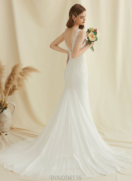 Wedding Train Lace Trumpet/Mermaid Wedding Dresses Chiffon Linda V-neck Dress Court