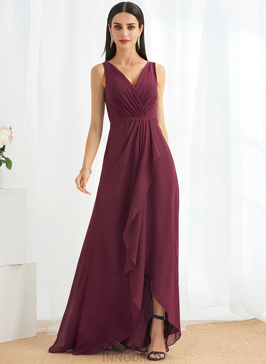 Embellishment Length Neckline A-Line SplitFront Asymmetrical Silhouette Fabric V-neck Ginny Cap Sleeves Natural Waist Bridesmaid Dresses