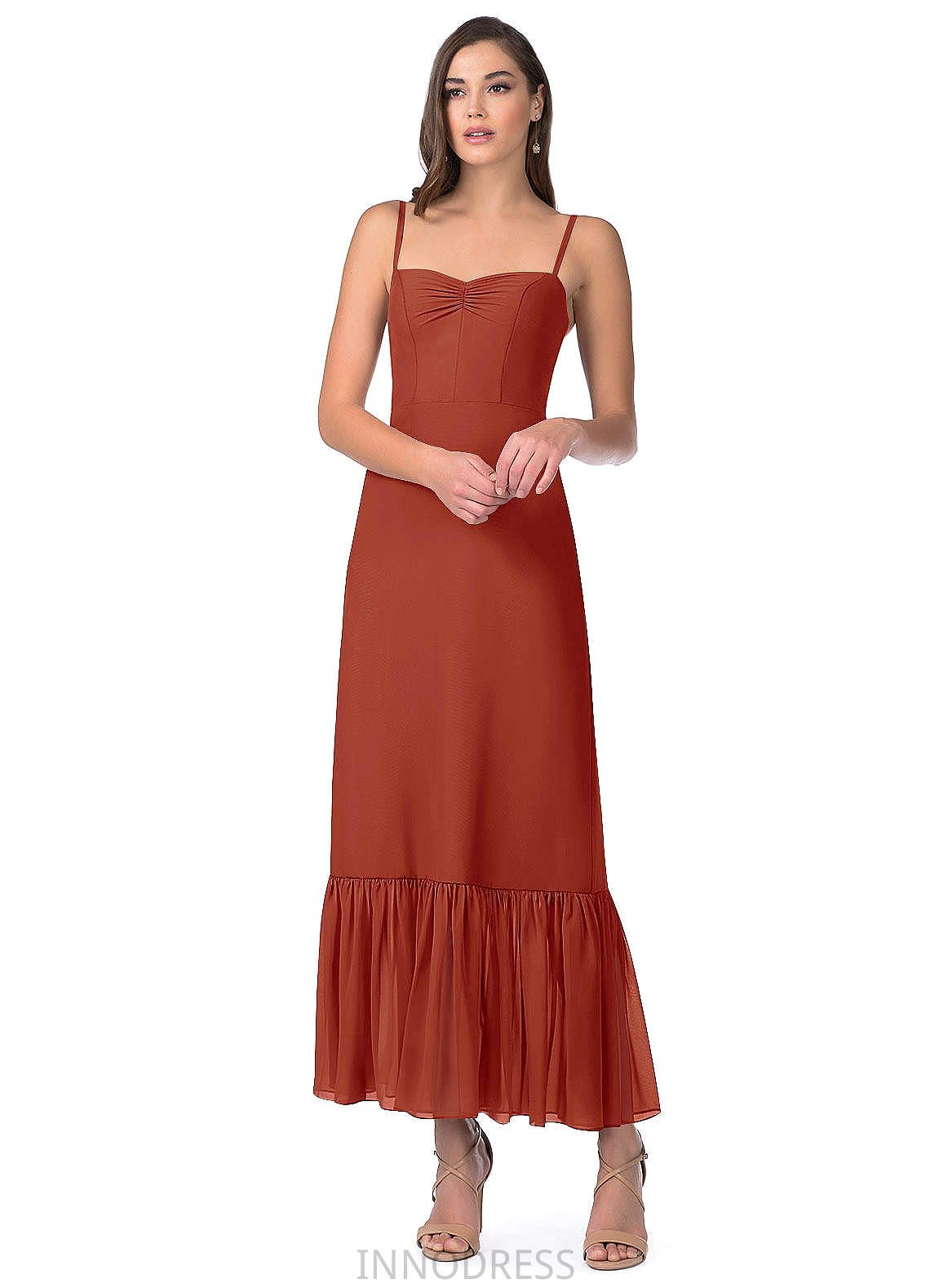 Coral Sleeveless Natural Waist A-Line/Princess Floor Length V-Neck Bridesmaid Dresses