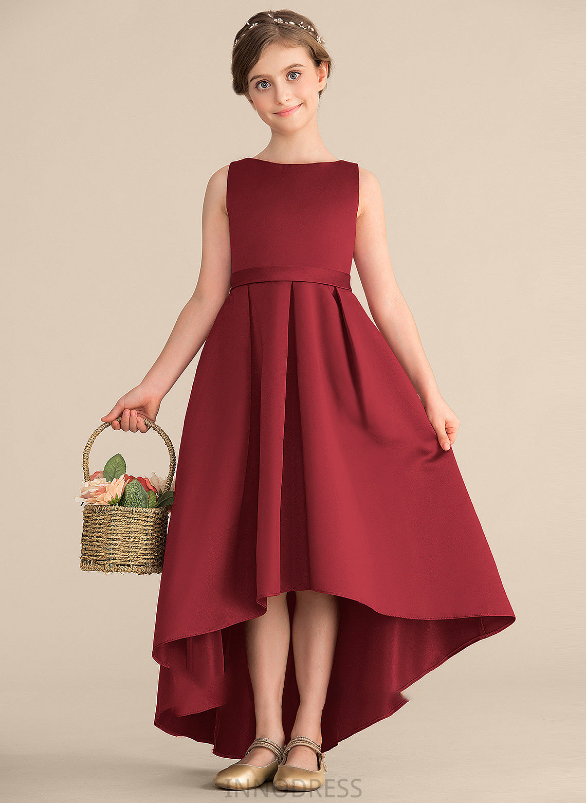 Kennedy Junior Bridesmaid Dresses With Scoop A-Line Neck Asymmetrical Pockets Satin Ruffle