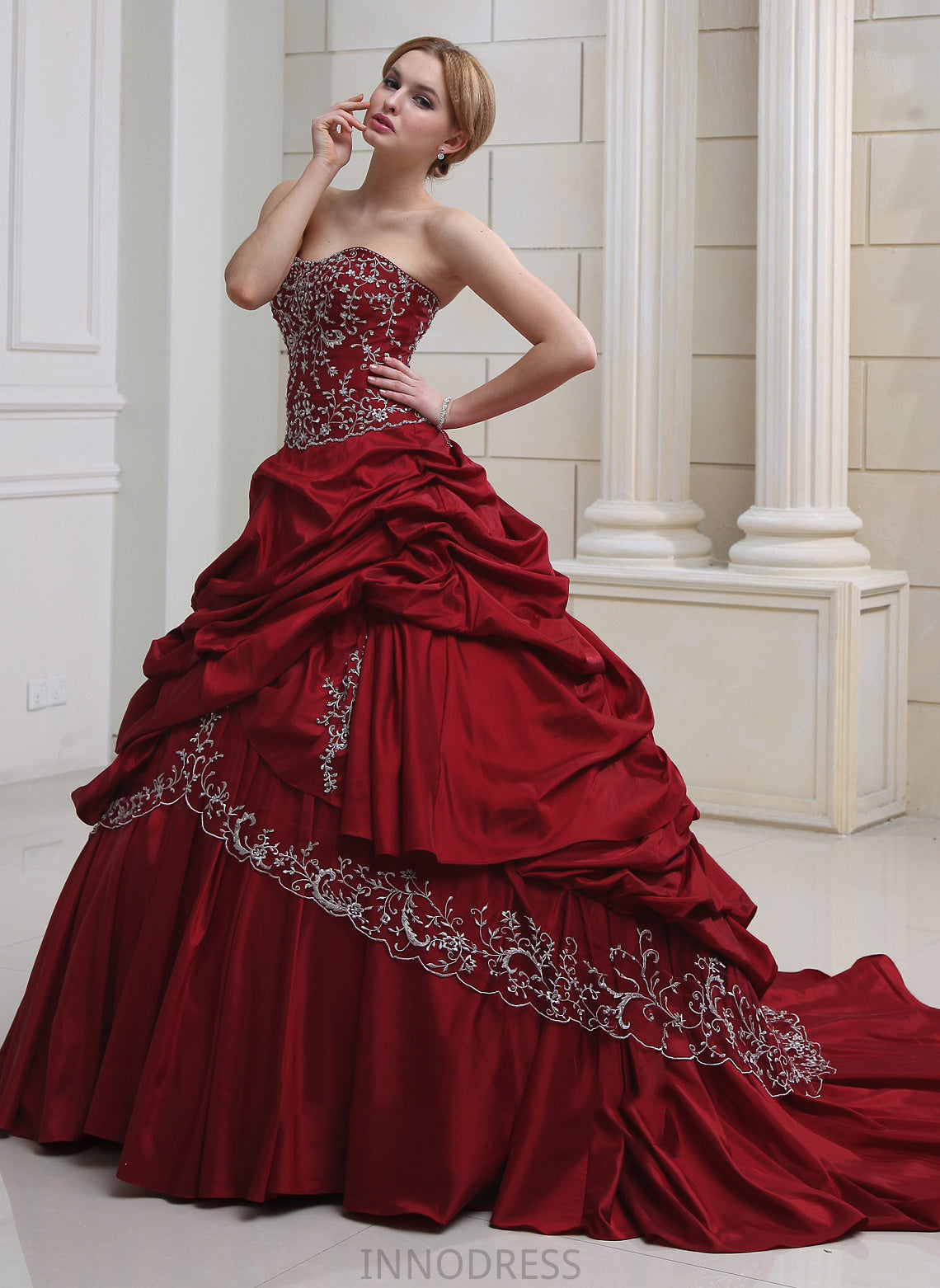 Sweetheart With Royal Kyla Wedding Dresses Ball-Gown/Princess Train Embroidered Taffeta Ruffle Dress Beading Wedding