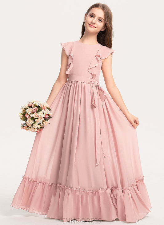 Junior Bridesmaid Dresses With Bow(s) Neck Floor-Length Taliyah Chiffon A-Line Ruffles Scoop Cascading