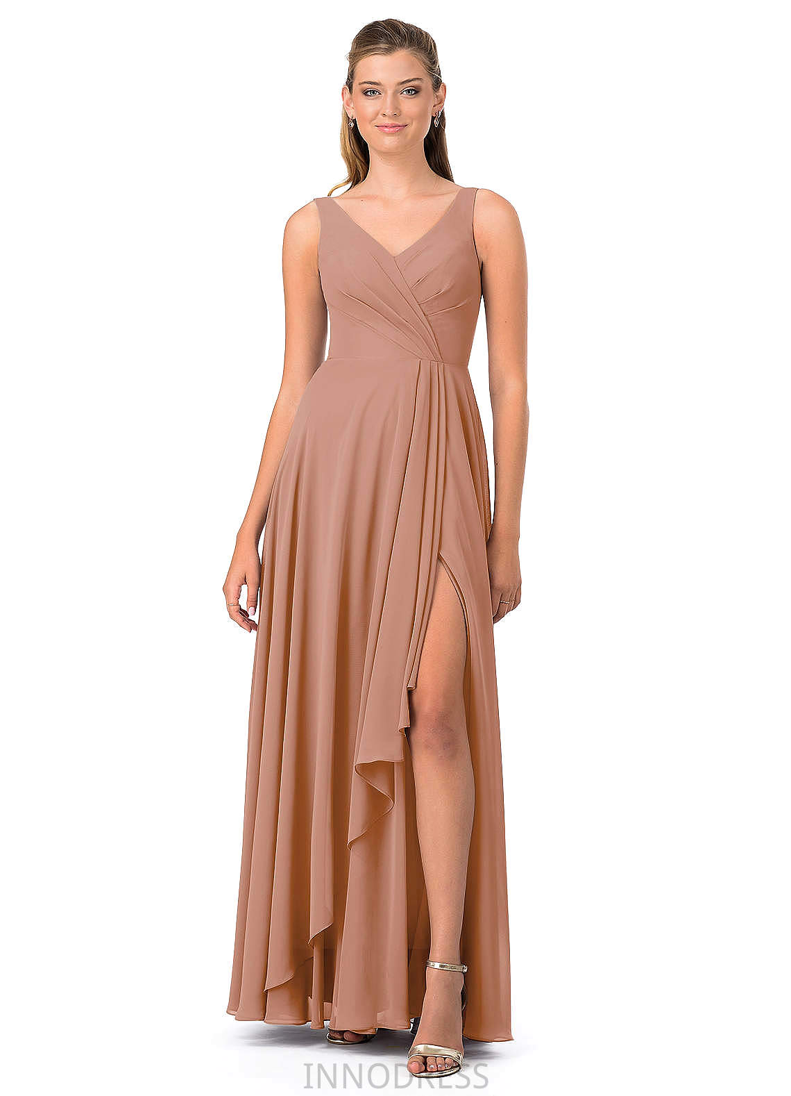 Rose Sleeveless A-Line/Princess Natural Waist Floor Length V-Neck Bridesmaid Dresses