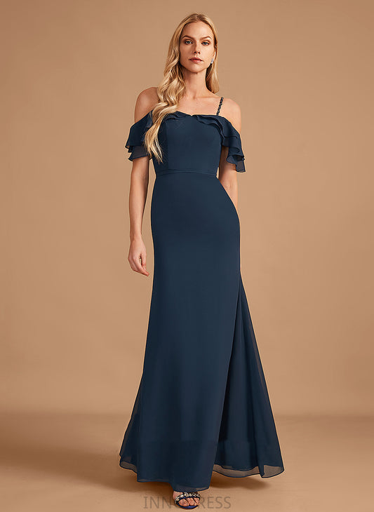 Beading Silhouette Embellishment Neckline Off-the-Shoulder Floor-Length Sheath/Column Fabric Ruffle Length Jaelynn Natural Waist Bridesmaid Dresses