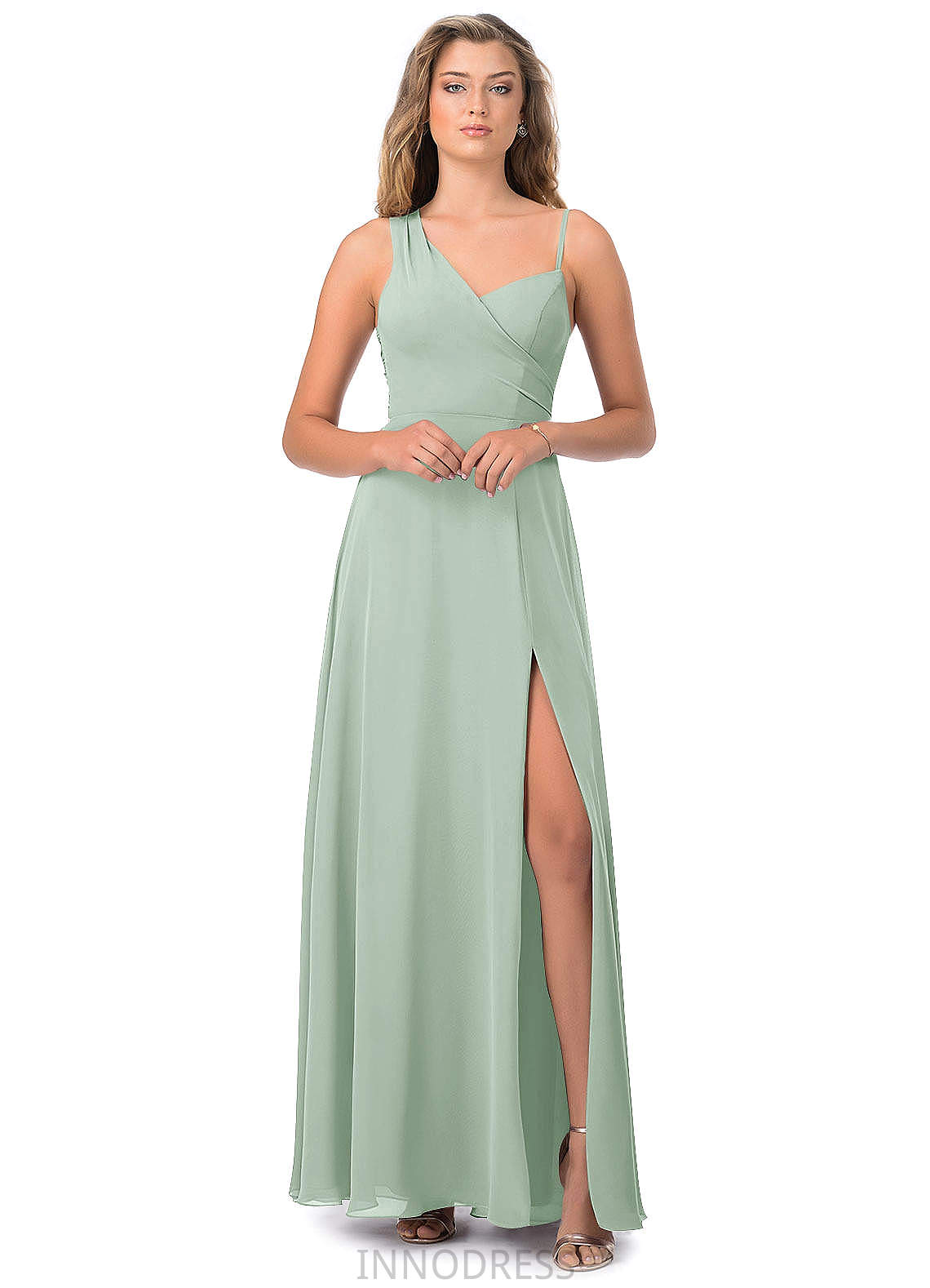 Pamela Natural Waist Sleeveless Spaghetti Staps Floor Length Off The Shoulder A-Line/Princess Bridesmaid Dresses